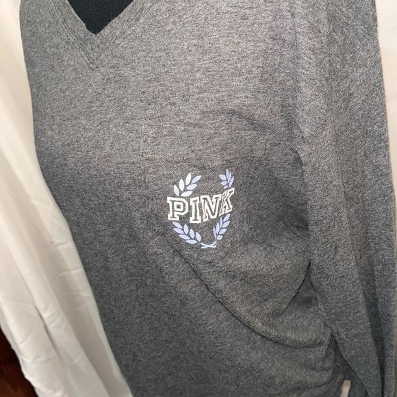 Victoria's Secret PINK Heather Gray Oversized  V-Neck Tee - Picture 7 of 10
